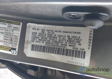 2005 Pontiac Vibe z USA, uszkodzony, nr VIN 5Y2SL66805Z459161